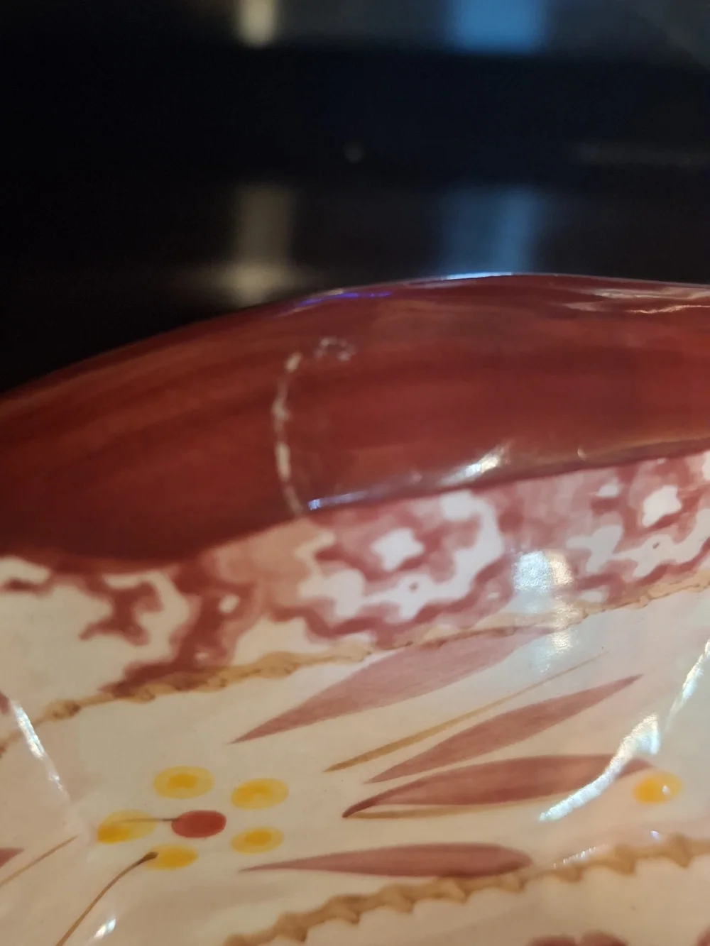 Temp-Tations Cream and Red Scalloped Floral Serving Bowl/ Baking Dish